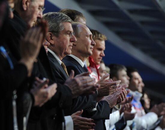 Vladimir Putin and Dmitry Medvedev attend closing ceremony of XXII Olympic Winter Games in Sochi