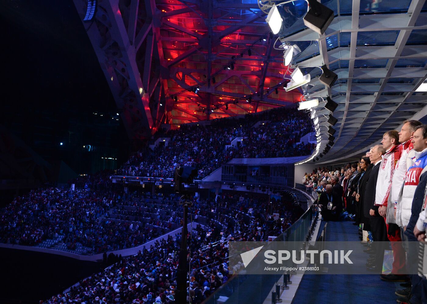 Vladimir Putin and Dmitry Medvedev attend closing ceremony of XXII Olympic Winter Games in Sochi