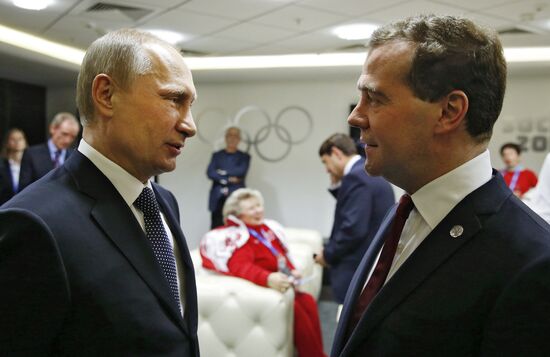 Vladimir Putin and Dmitry Medvedev attend closing ceremony of XXII Olympic Winter Games in Sochi