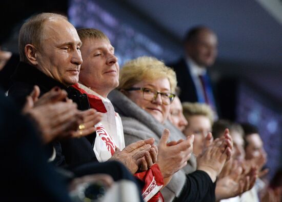 Vladimir Putin and Dmitry Medvedev attend closing ceremony of XXII Olympic Winter Games in Sochi