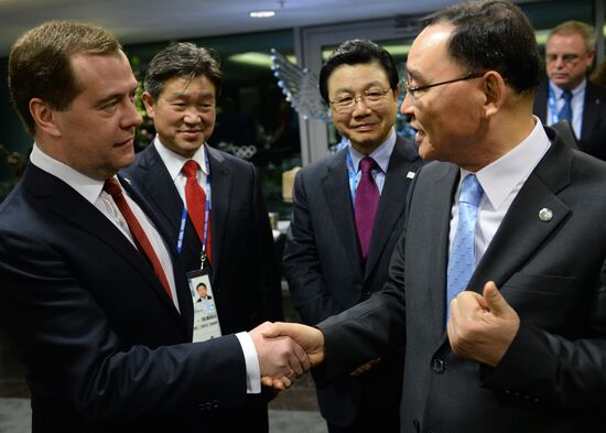 V.Putin and D.Medvedev at closing ceremony of XXII Olympic Winter Games in Sochi
