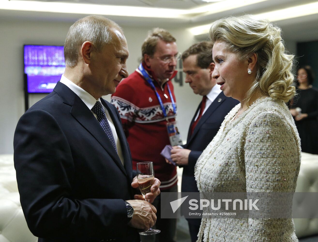 V.Putin and D.Medvedev at closing ceremony of XXII Olympic Winter Games in Sochi