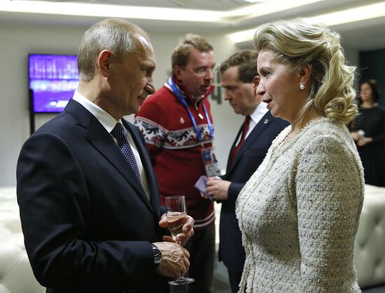 V.Putin and D.Medvedev at closing ceremony of XXII Olympic Winter Games in Sochi