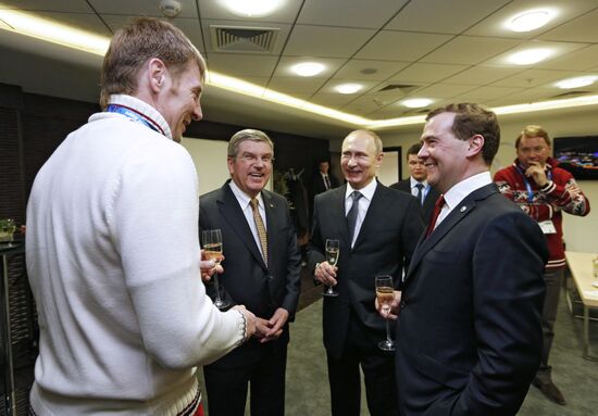 V.Putin and D.Medvedev at closing ceremony of XXII Olympic Winter Games in Sochi