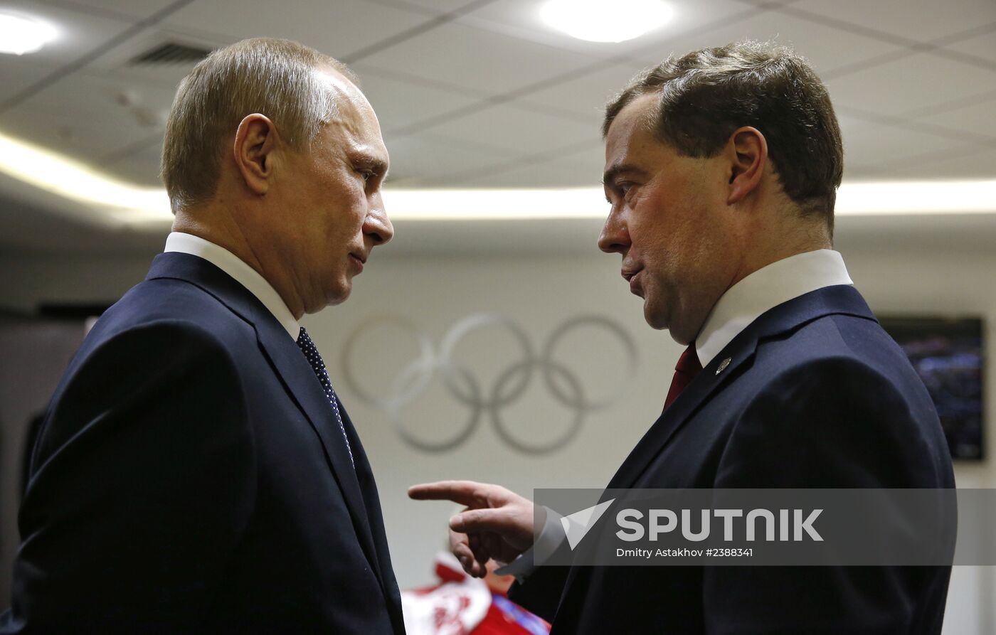 V.Putin and D.Medvedev at closing ceremony of XXII Olympic Winter Games in Sochi