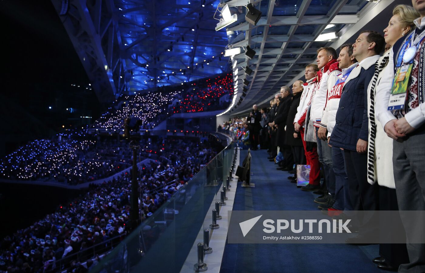 V.Putin and D.Medvedev at closing ceremony of XXII Olympic Winter Games in Sochi