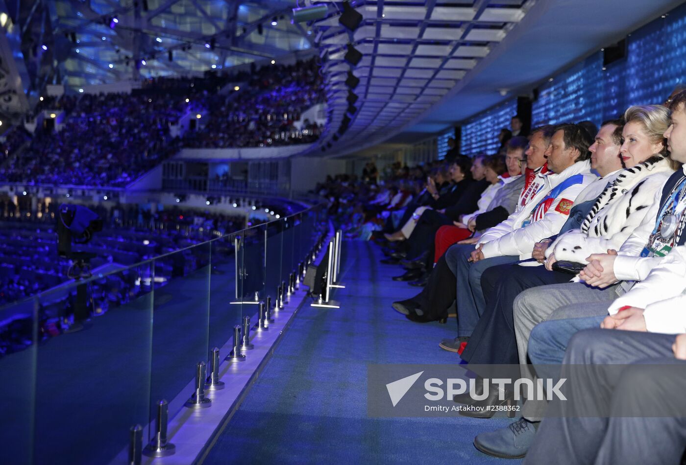 V.Putin and D.Medvedev at closing ceremony of XXII Olympic Winter Games in Sochi