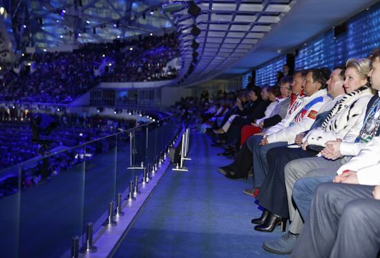 V.Putin and D.Medvedev at closing ceremony of XXII Olympic Winter Games in Sochi