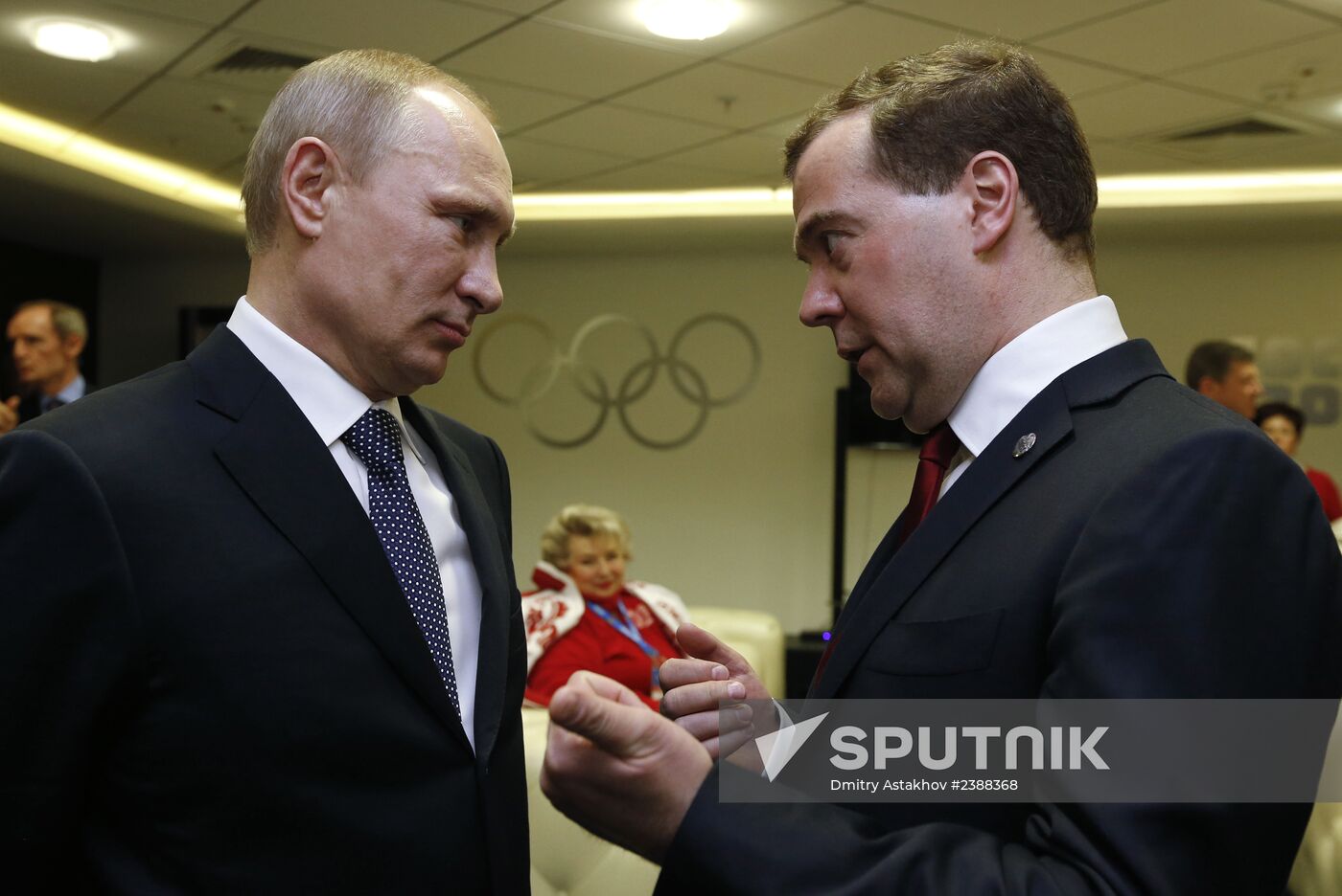 V.Putin and D.Medvedev at closing ceremony of XXII Olympic Winter Games in Sochi