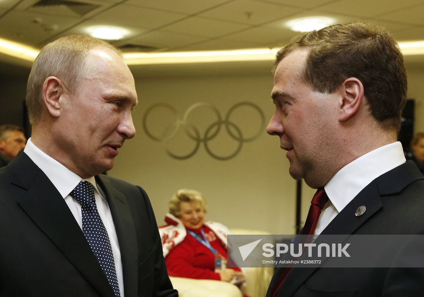 V.Putin and D.Medvedev at closing ceremony of XXII Olympic Winter Games in Sochi