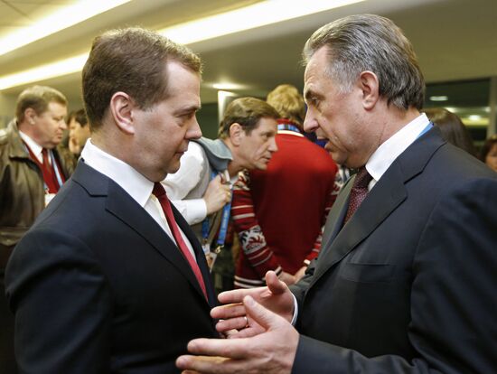 V.Putin and D.Medvedev at closing ceremony of XXII Olympic Winter Games in Sochi