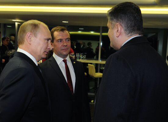 V.Putin and D.Medvedev at closing ceremony of XXII Olympic Winter Games in Sochi