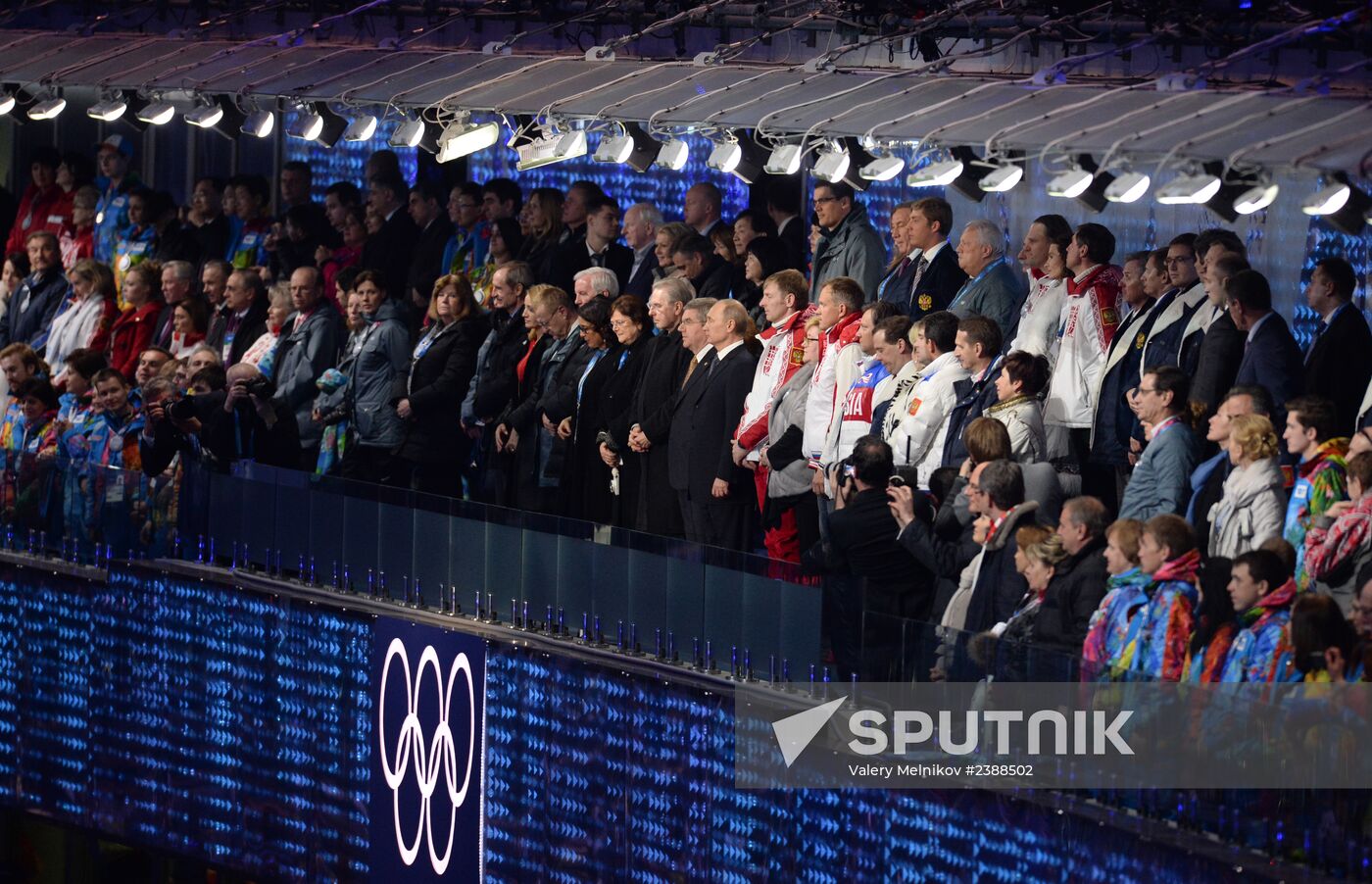 V.Putin and D.Medvedev at closing ceremony of XXII Olympic Winter Games in Sochi