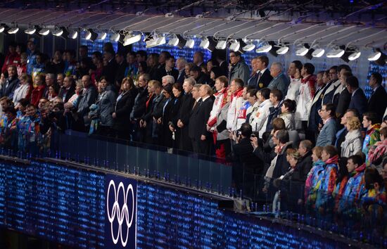 V.Putin and D.Medvedev at closing ceremony of XXII Olympic Winter Games in Sochi