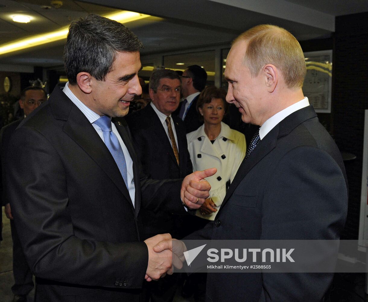 V.Putin and D.Medvedev at closing ceremony of XXII Olympic Winter Games in Sochi