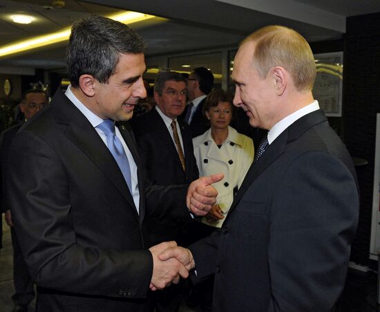 V.Putin and D.Medvedev at closing ceremony of XXII Olympic Winter Games in Sochi