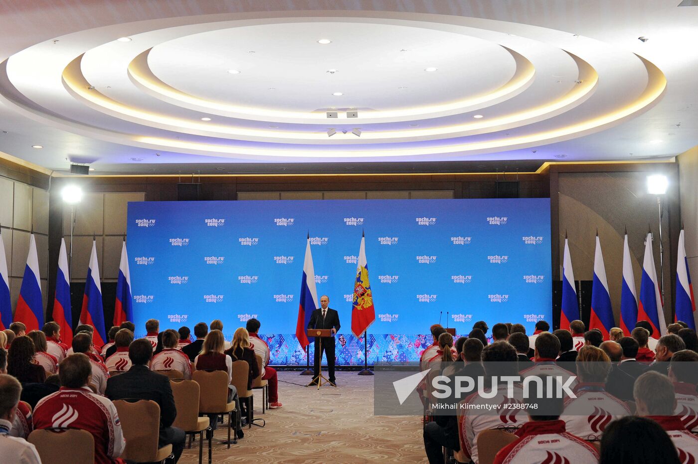 Vladimir Putin during award ceremony for Russian Olympic medalists in Sochi