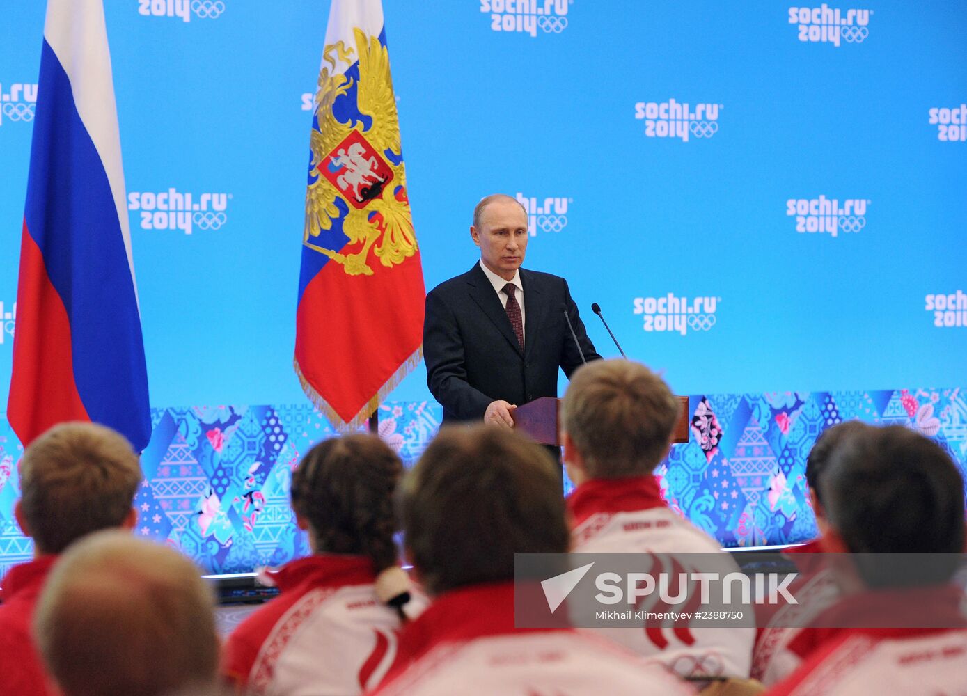 Vladimir Putin during award ceremony for Russian Olympic medalists in Sochi