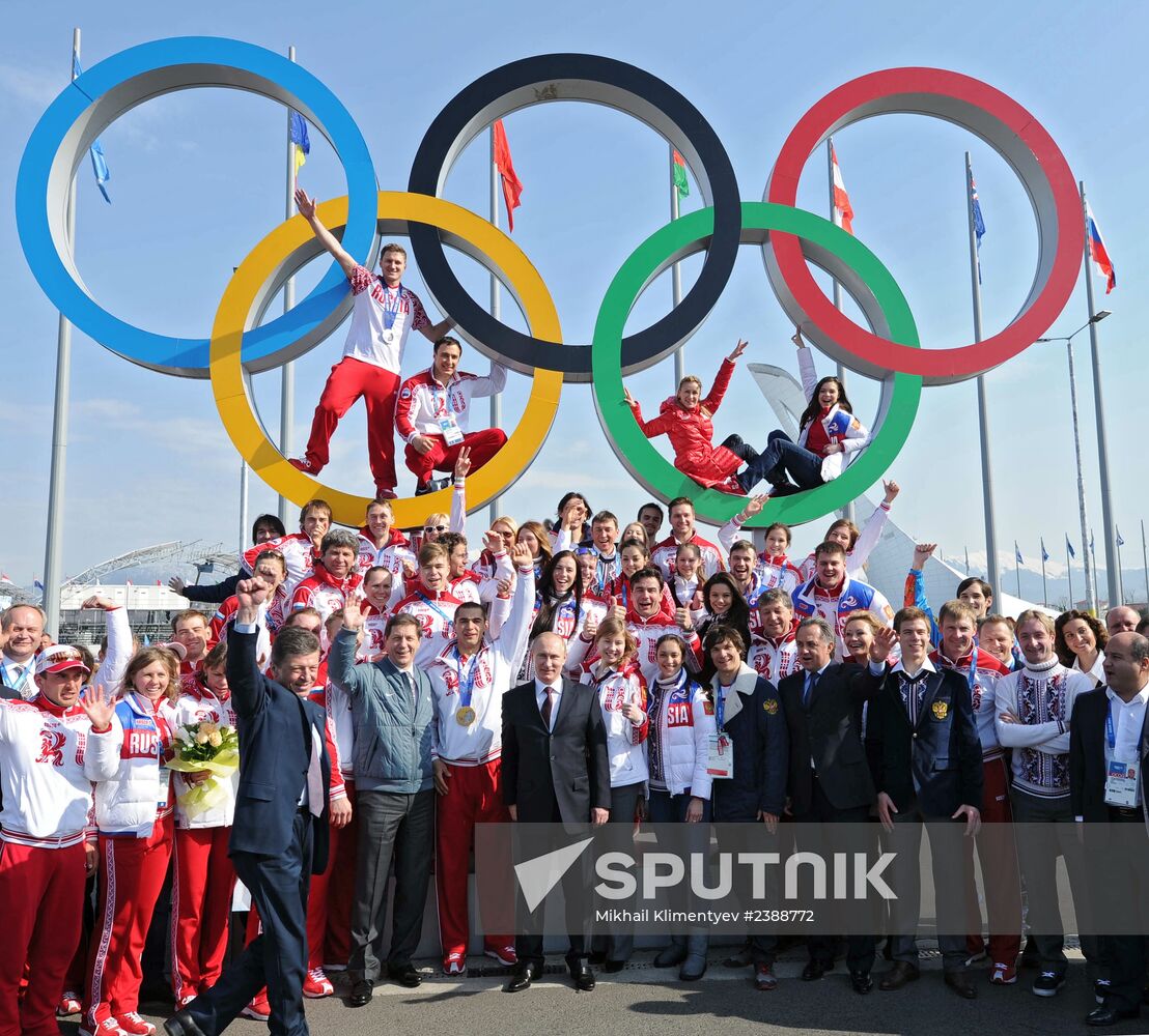 Vladimir Putin takes part in foundation of Alley of Winners at Sochi Olympic Park