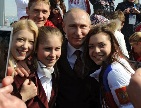 Vladimir Putin takes part in foundation of Alley of Winners at Sochi Olympic Park