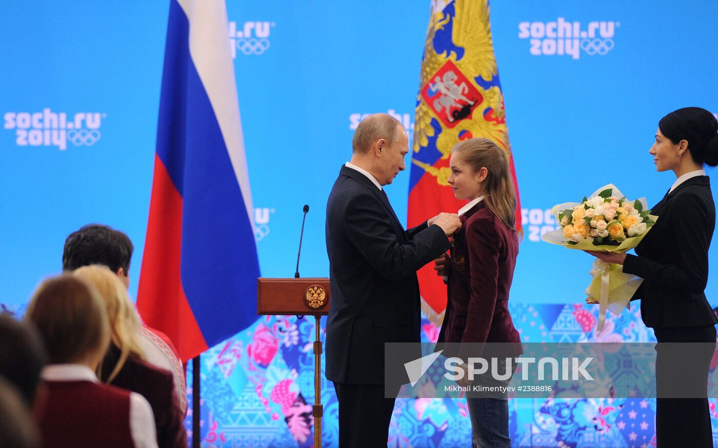 Vladimir Putin during award ceremony for Russian Olympic medalists in Sochi