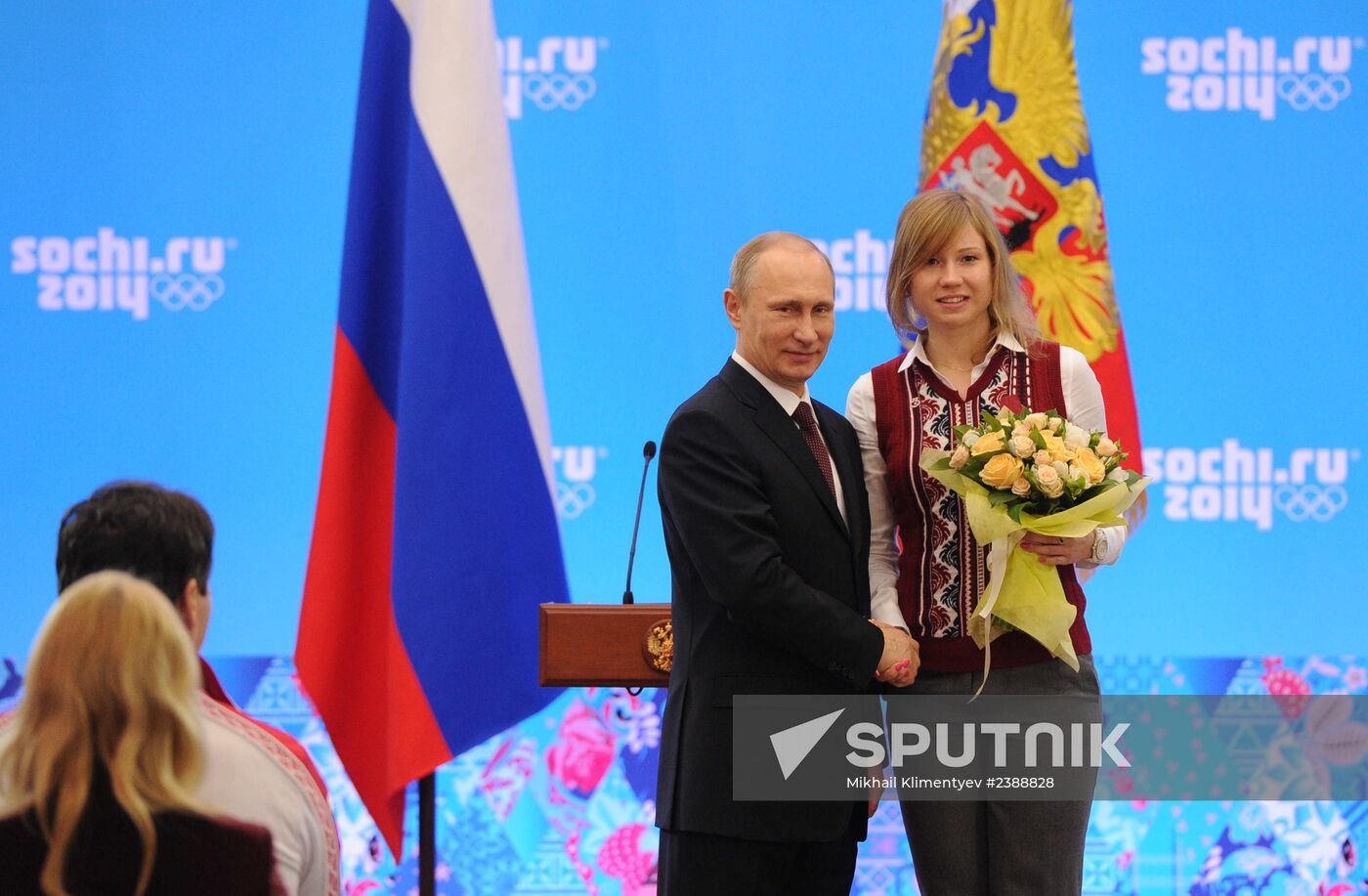 Vladimir Putin during award ceremony for Russian Olympic medalists in Sochi