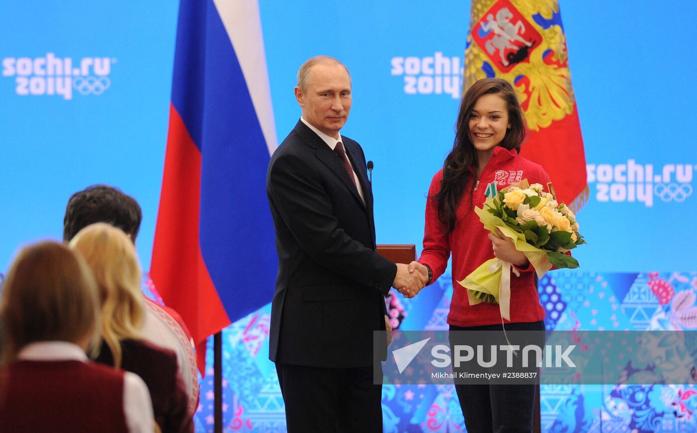 Vladimir Putin during award ceremony for Russian Olympic medalists in Sochi