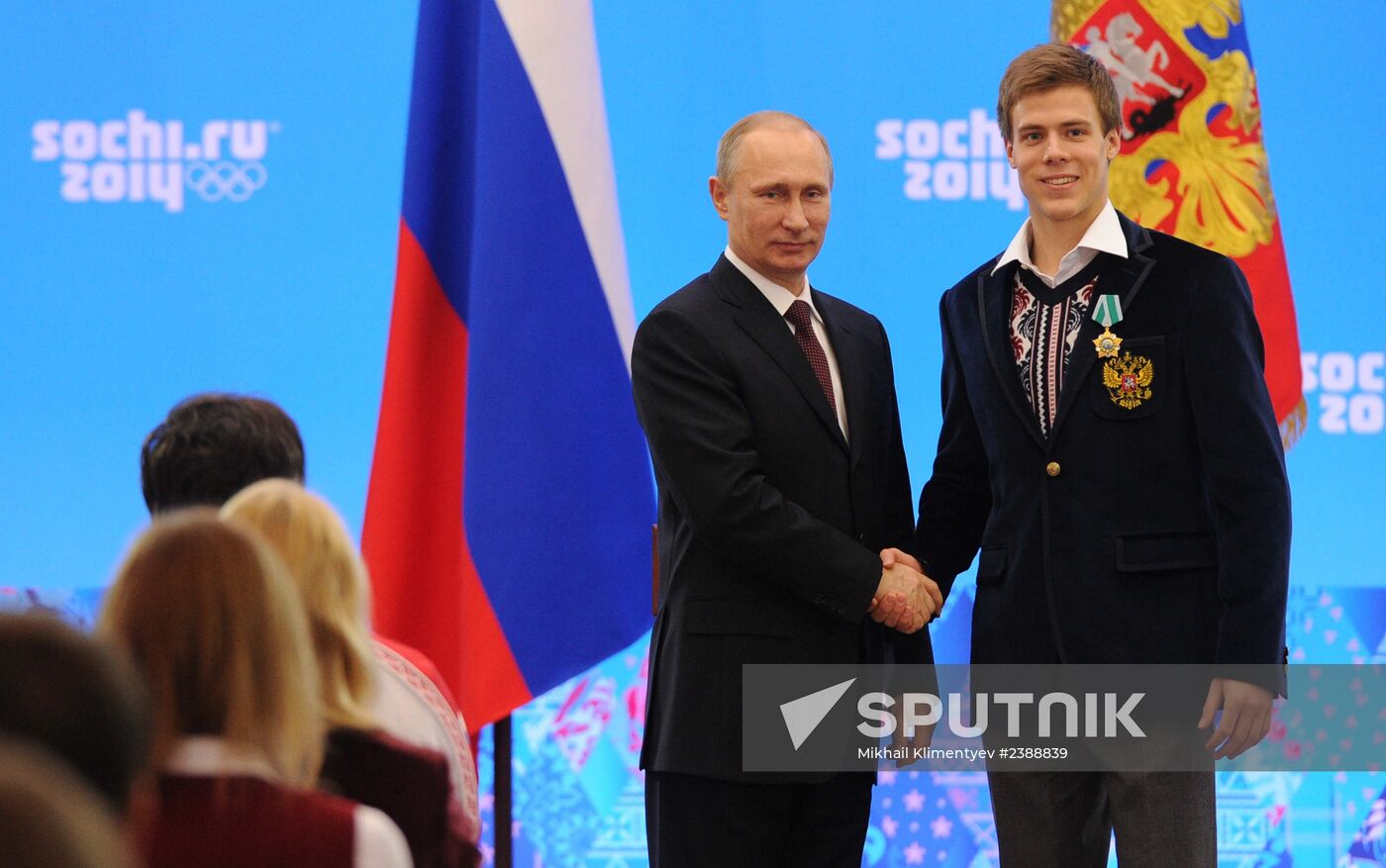 Vladimir Putin during award ceremony for Russian Olympic medalists in Sochi