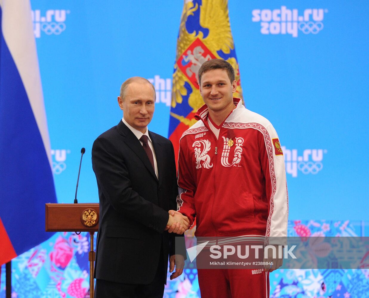 Vladimir Putin during award ceremony for Russian Olympic medalists in Sochi