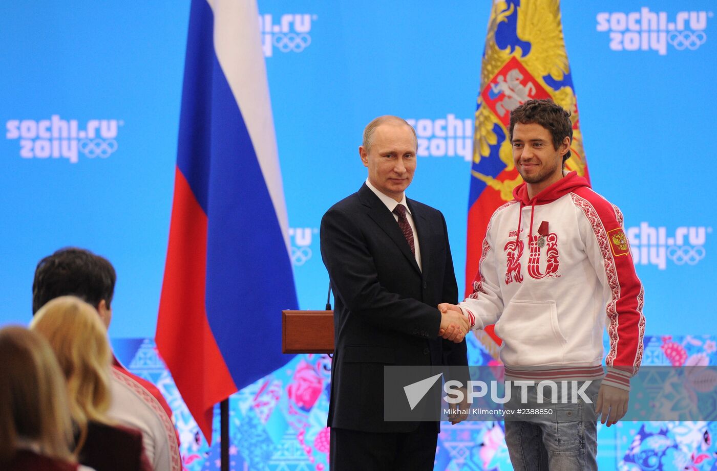 Vladimir Putin during award ceremony for Russian Olympic medalists in Sochi