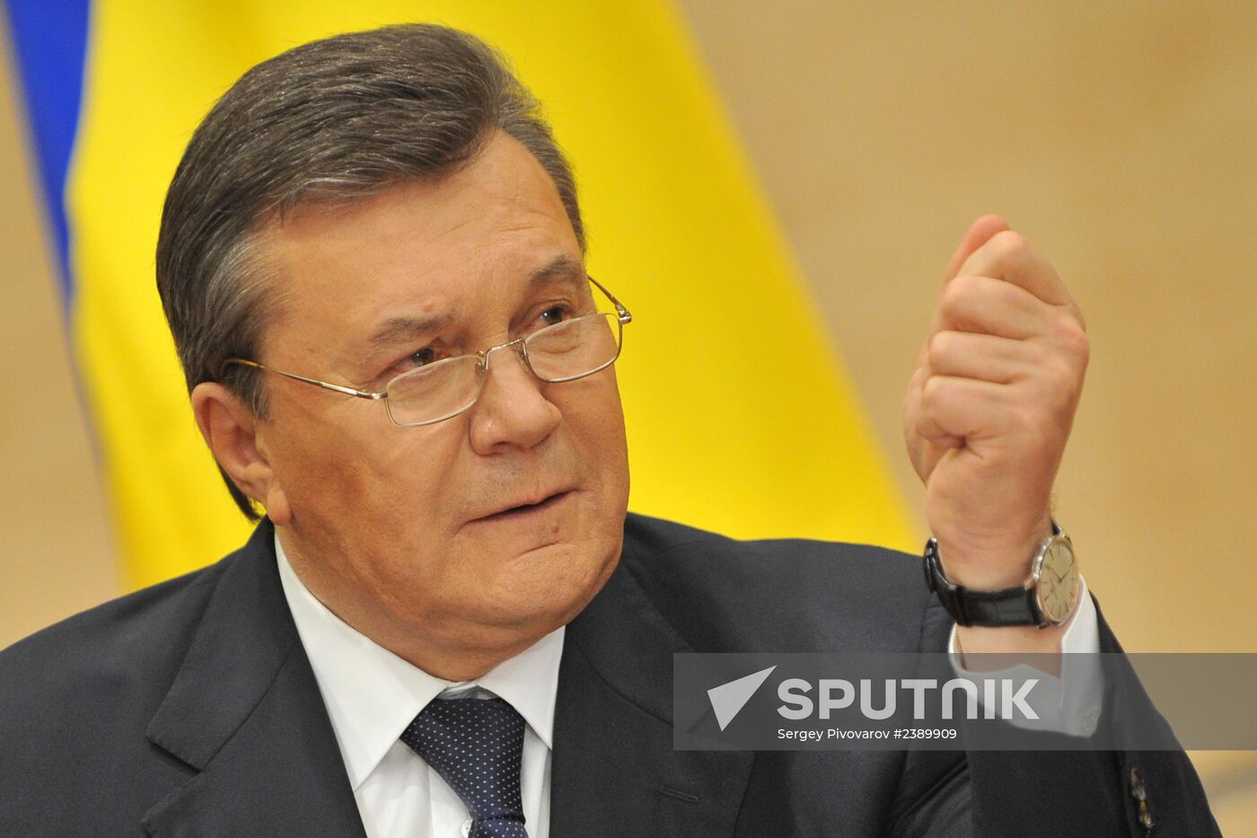 Viktor Yanukovych at news conference in Rostov-on-Don