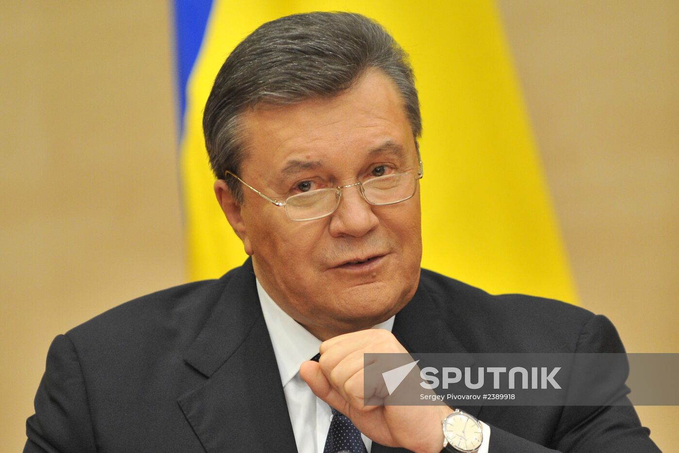 Viktor Yanukovych at news conference in Rostov-on-Don