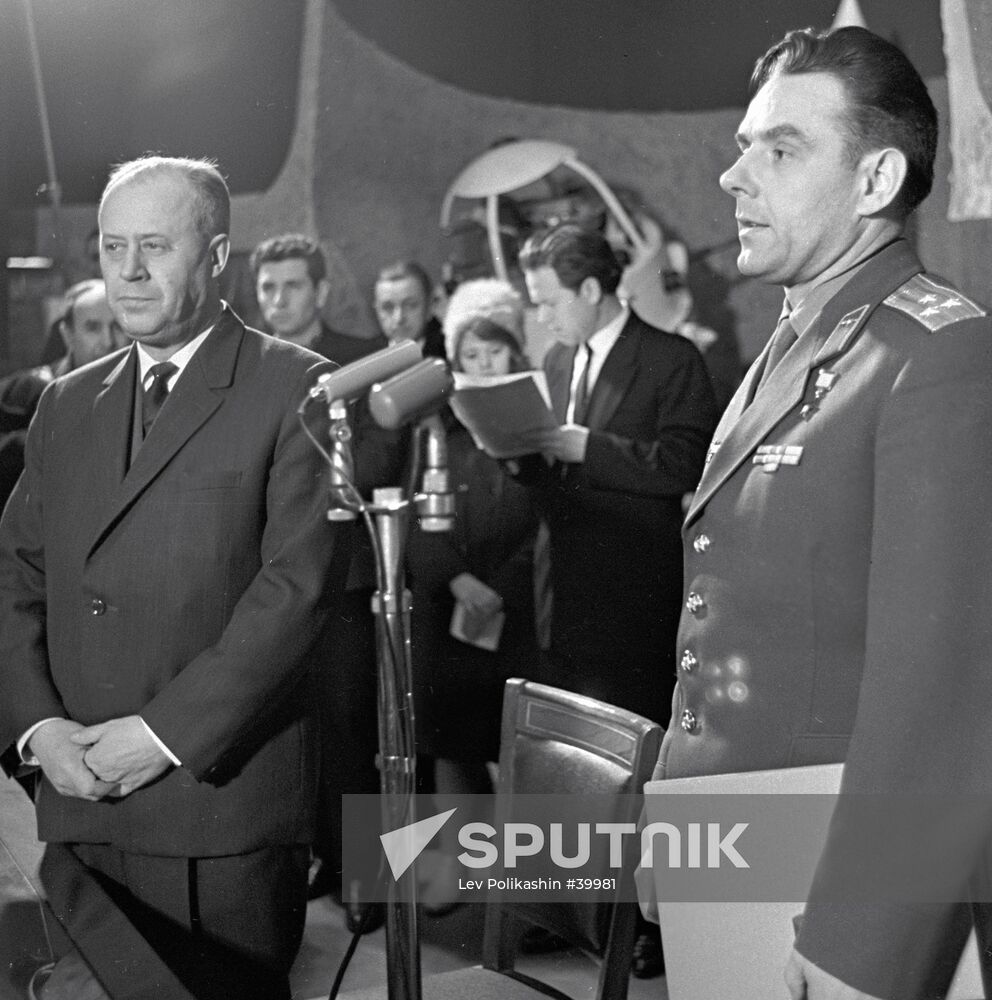 Pilot-Cosmonaut Vladimir Komarov (right) U.S.S.R. Deputy Prime Minister Konstantin Rudnev