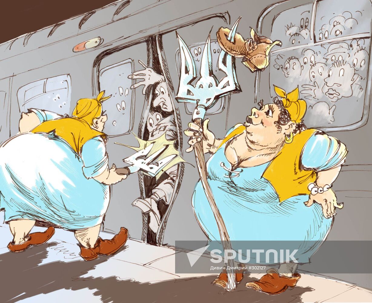 Polite passenger stuffing in Kiev underground