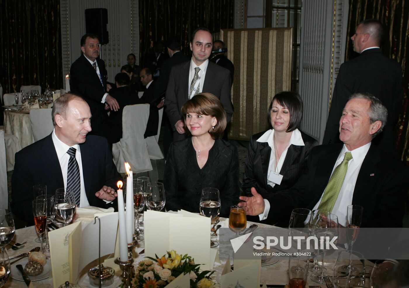 Vladimir Putin and George W. Bush in Bucharest