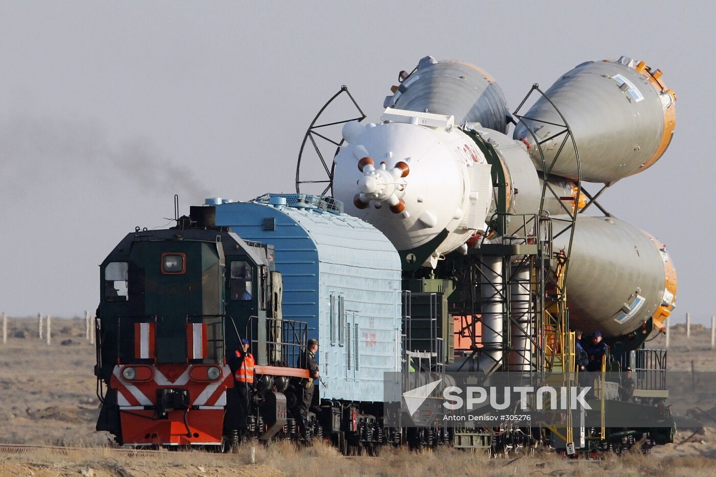 Soyuz TMA-12 space rocket being transported to launch site