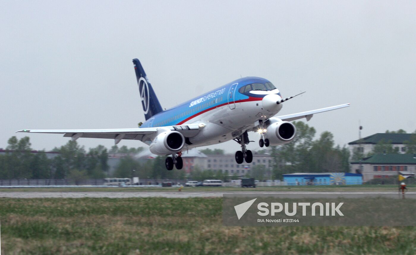 Russian airliner Superjet-100 maiden flight