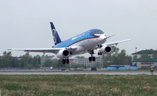 Russian airliner Superjet-100 maiden flight
