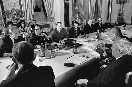 Leonid Brezhnev, Alexei Kosygin and Andrei Gromyko meet with Harold Wilson and James Callaghan