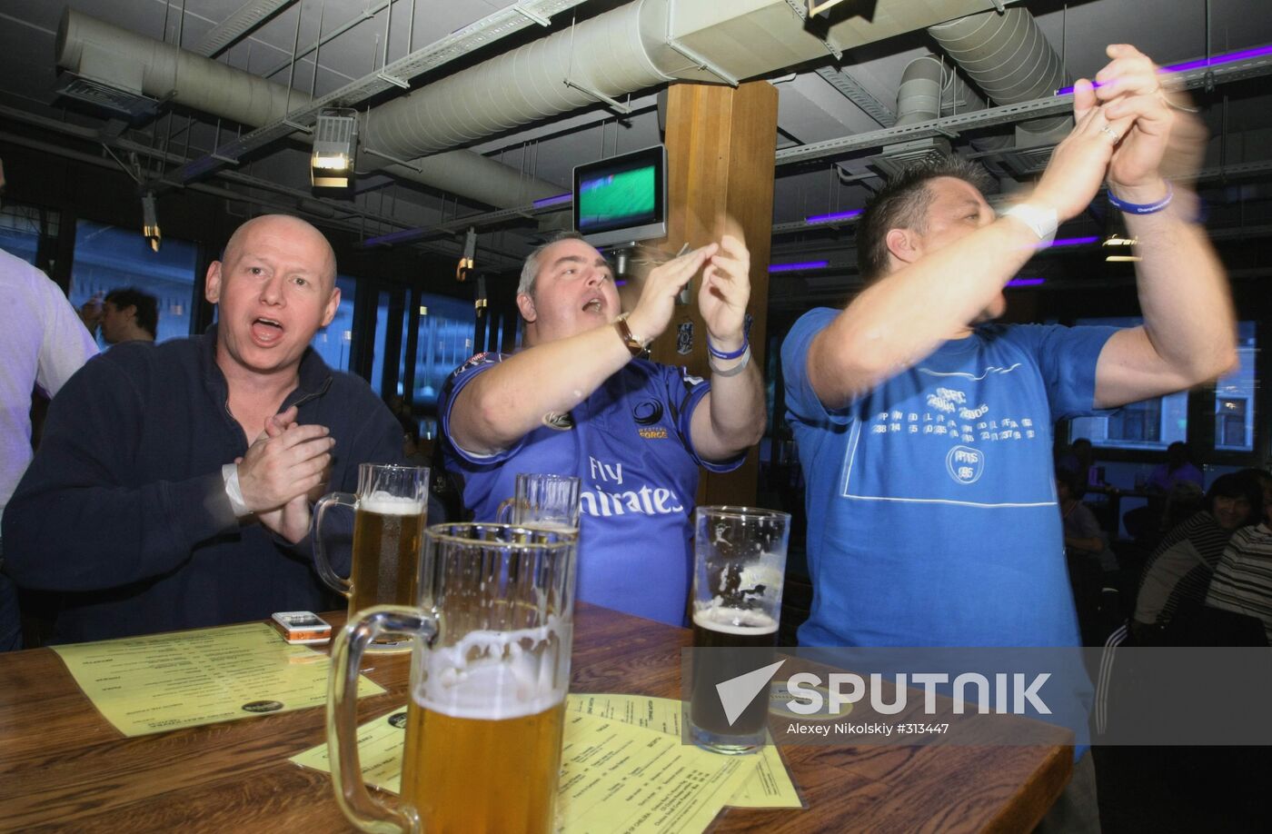 Soccer fans in a Moscow bar