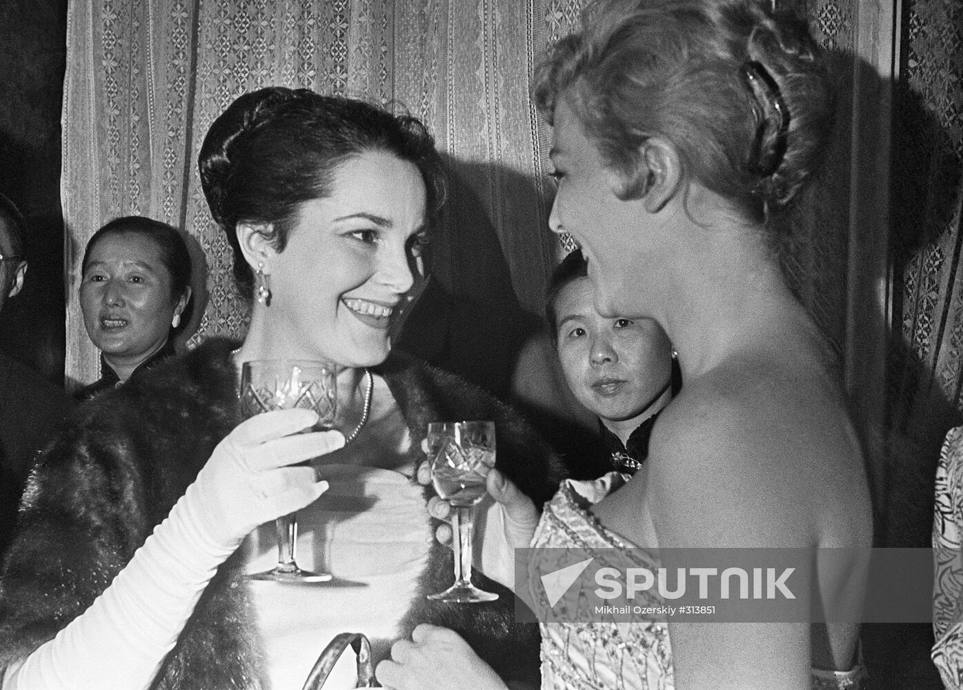 Actresses Elina Bystritskaya and Nicole Cyrille at first Moscow International Film Festival in 1959