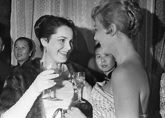 Actresses Elina Bystritskaya and Nicole Cyrille at first Moscow International Film Festival in 1959