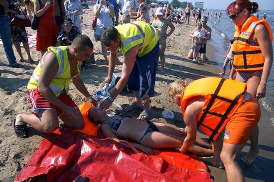 Rescue drill on a beach in Samara