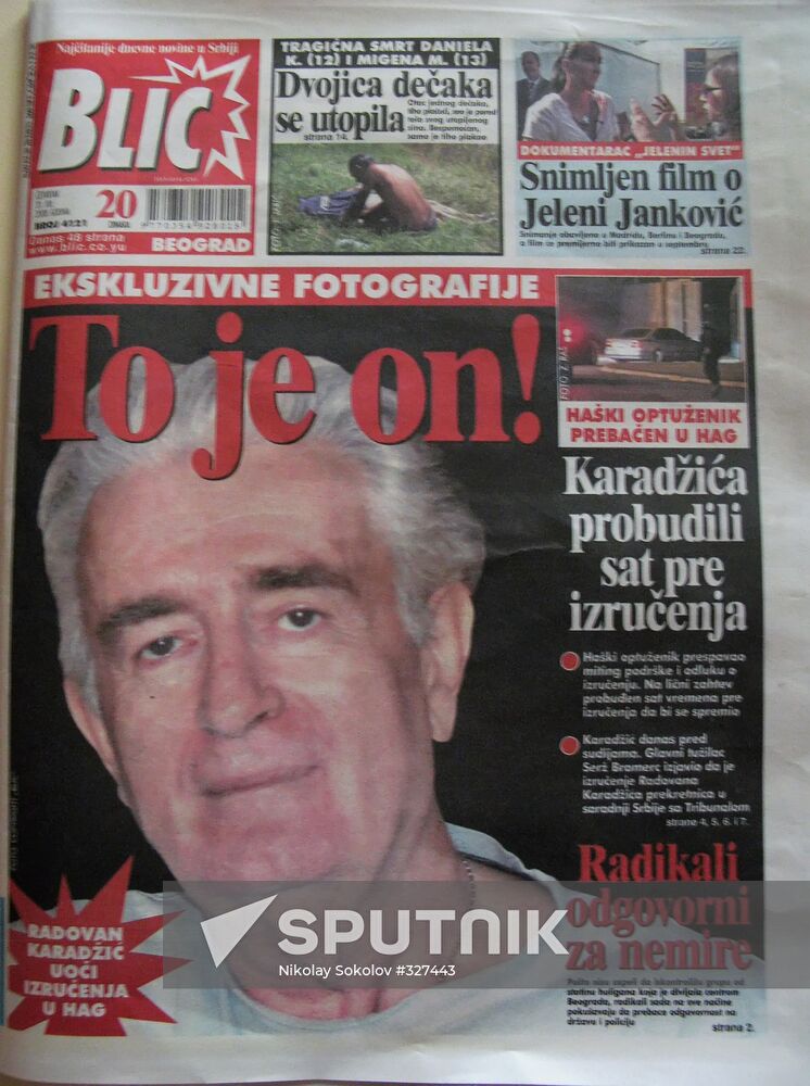 Photo of Radovan Karadzic in Belgrade's Blitz newspaper