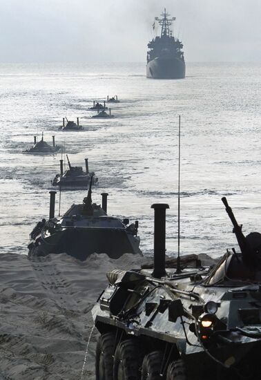 Russia's Baltic Fleet air assault and amphibious assault landing