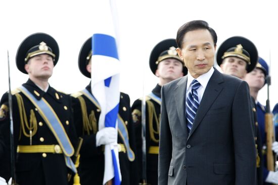 South Korea's president Lee Myung Bak arrives in Moscow