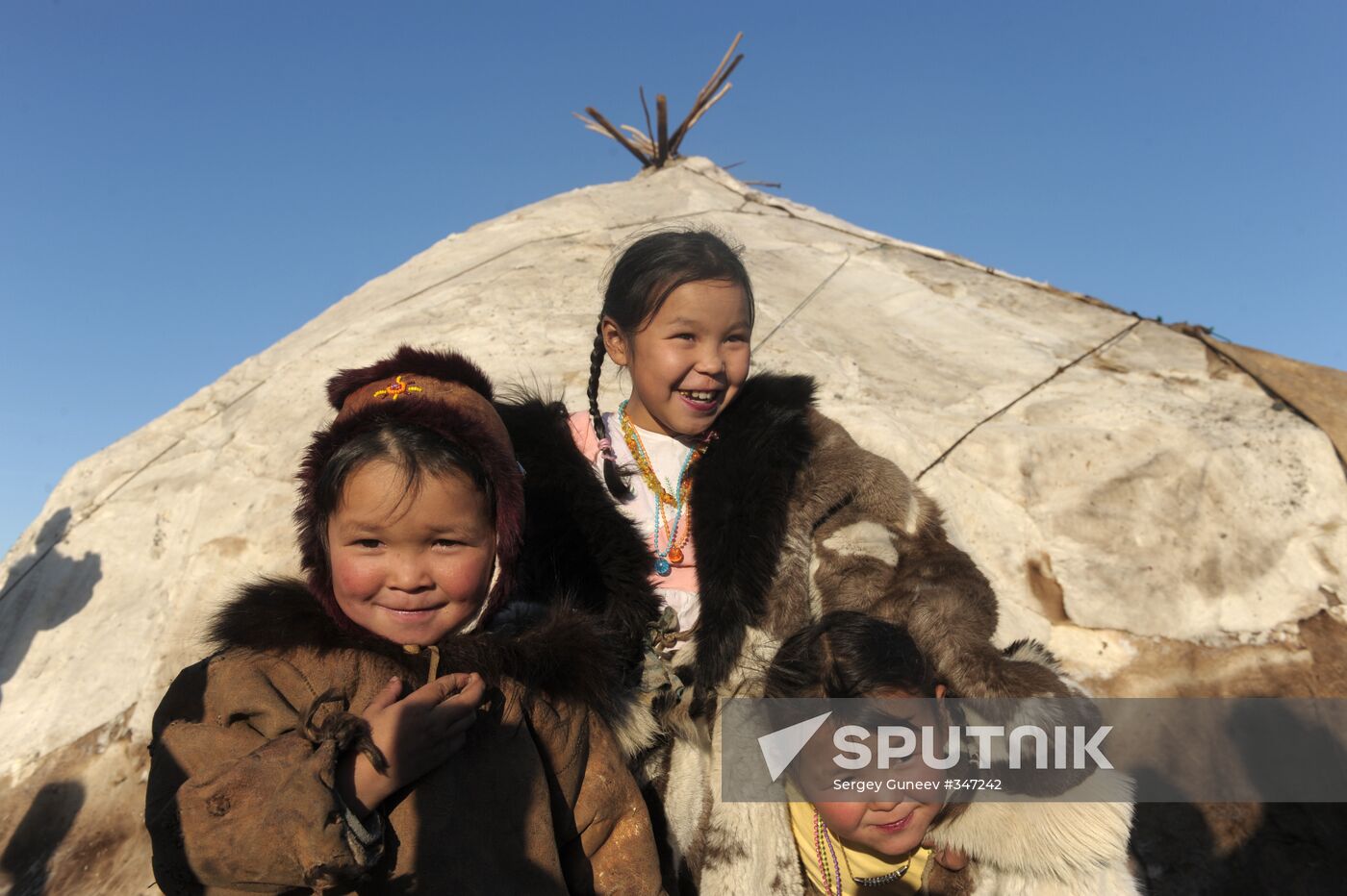 Nomadic camp of Chukchi reindeer herders in Kanchalan village
