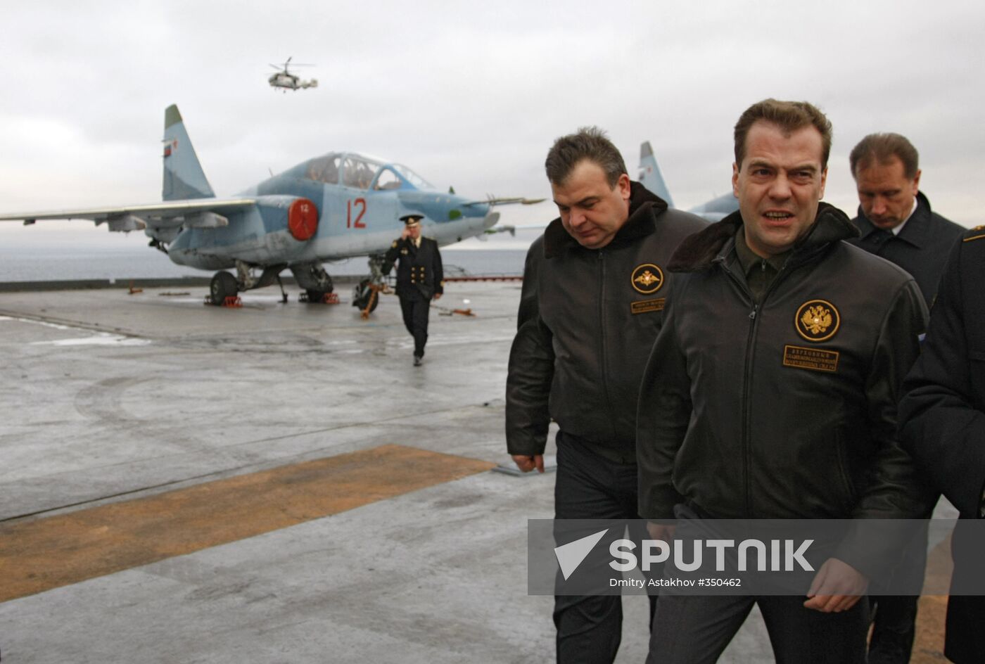 President Medvedev aboard the Admiral Kuznetsov cruiser