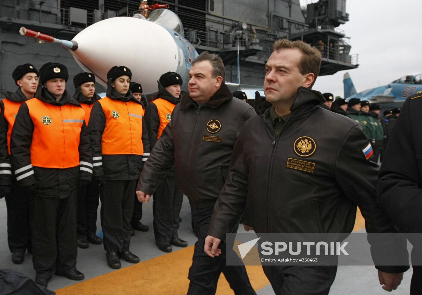 President Medvedev aboard the Admiral Kuznetsov cruiser