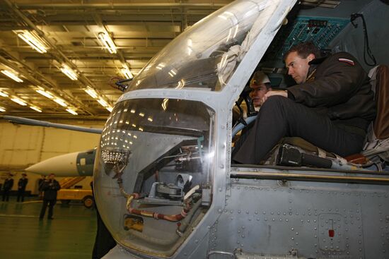 President Medvedev aboard the Admiral Kuznetsov cruiser